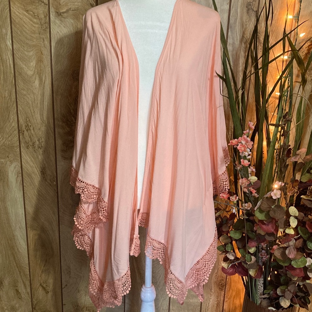 St. John's Bay Coral Kimono with Crochet Detail
